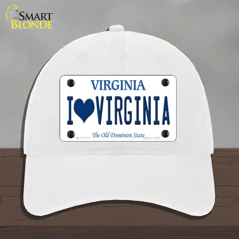 I Love Virginia Novelty License Plate Hat Unconstructed Cotton / White