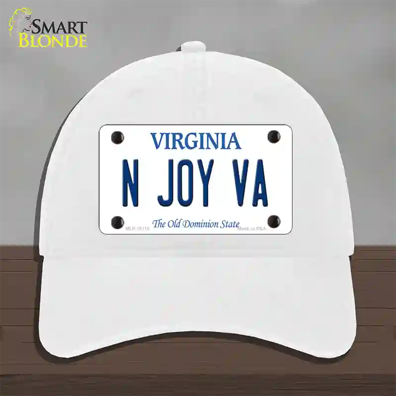 N Joy VA Virginia Novelty License Plate Hat Unconstructed Cotton / White