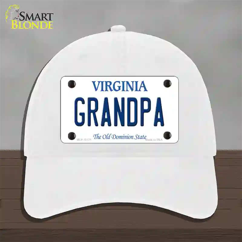 Grandpa Virginia Novelty License Plate Hat Unconstructed Cotton / White