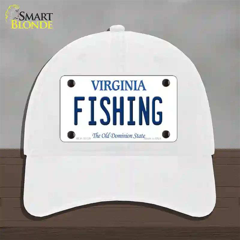 Fishing Virginia Novelty License Plate Hat Unconstructed Cotton / White