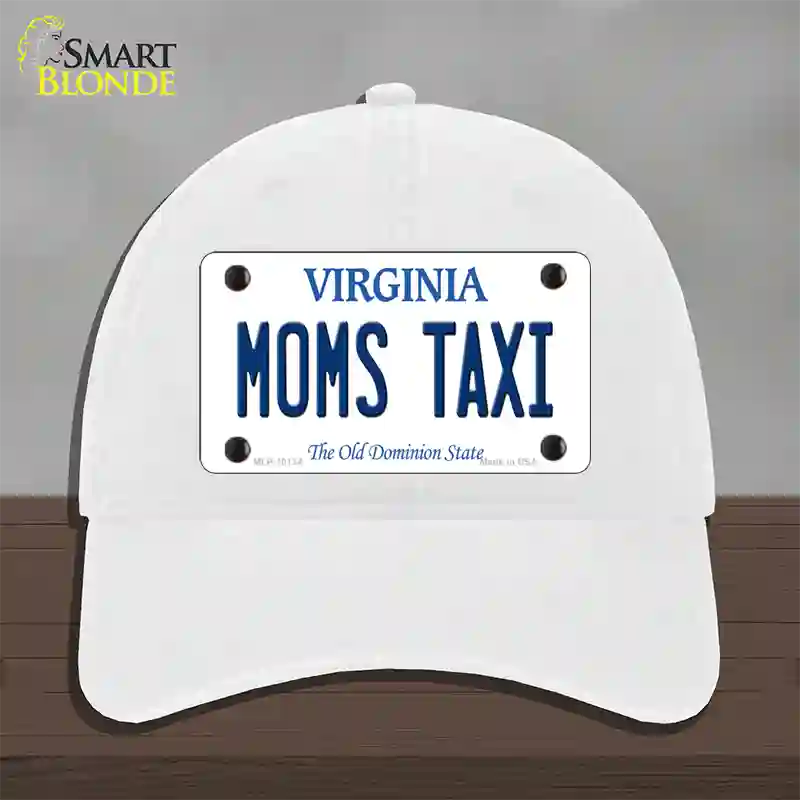 Moms Taxi Virginia Novelty License Plate Hat Unconstructed Cotton / White