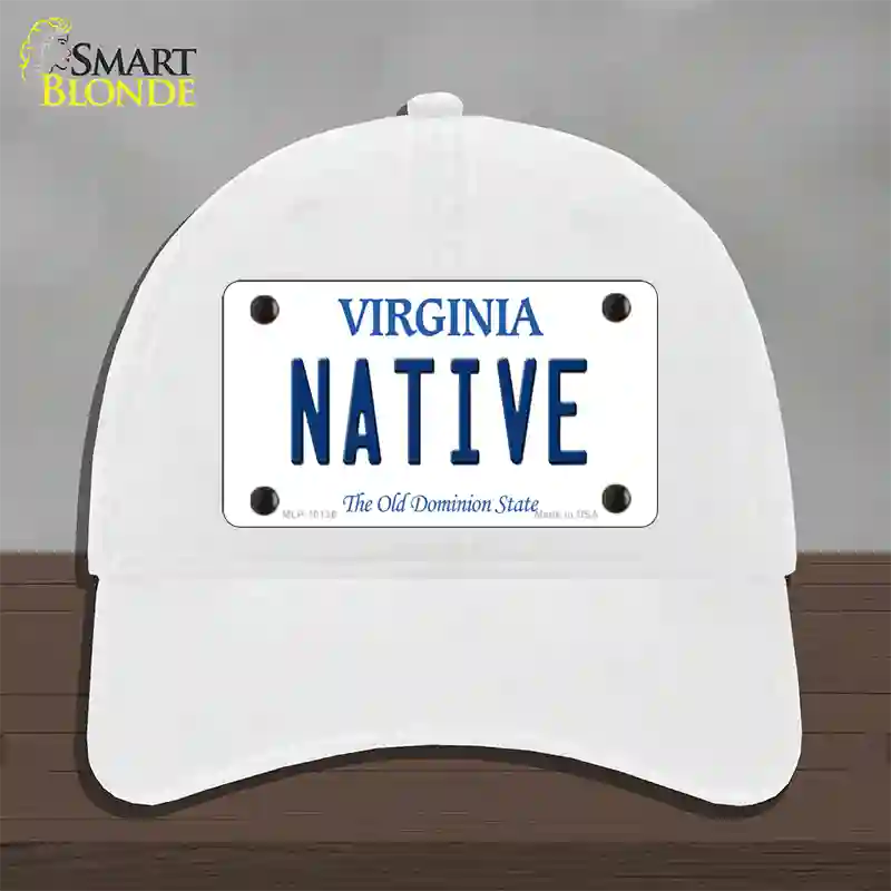 Native Virginia Novelty License Plate Hat Unconstructed Cotton / White