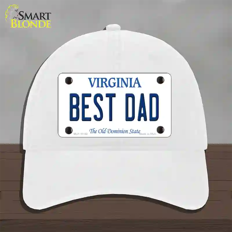 Best Dad Virginia Novelty License Plate Hat Unconstructed Cotton / White