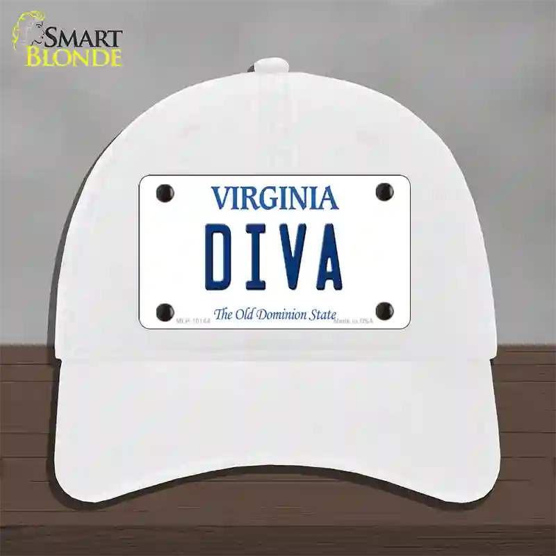 Diva Virginia Novelty License Plate Hat Unconstructed Cotton / White