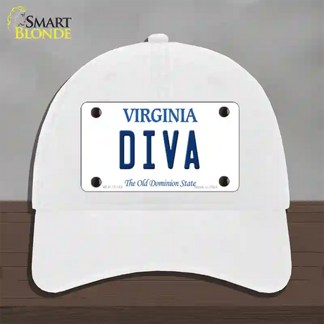 Diva Virginia Novelty License Plate Hat Unconstructed Cotton / White