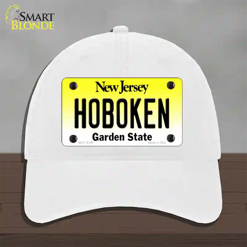 Hoboken New Jersey Novelty License Plate Hat Unconstructed Cotton / White