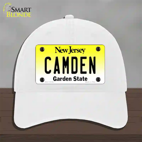 Camden New Jersey Novelty License Plate Hat Unconstructed Cotton / White