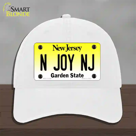 N Joy NJ New Jersey Novelty License Plate Hat Unconstructed Cotton / White