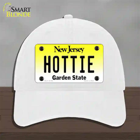 Hottie New Jersey Novelty License Plate Hat Unconstructed Cotton / White