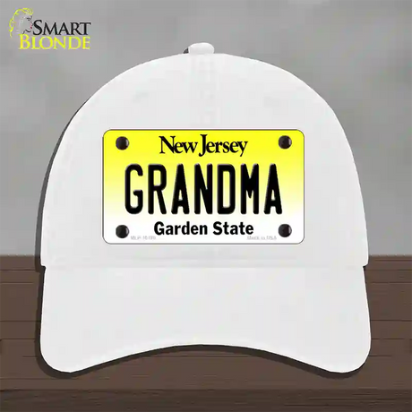 Grandma New Jersey Novelty License Plate Hat Unconstructed Cotton / White