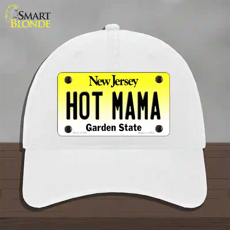 Hot Mama New Jersey Novelty License Plate Hat Unconstructed Cotton / White