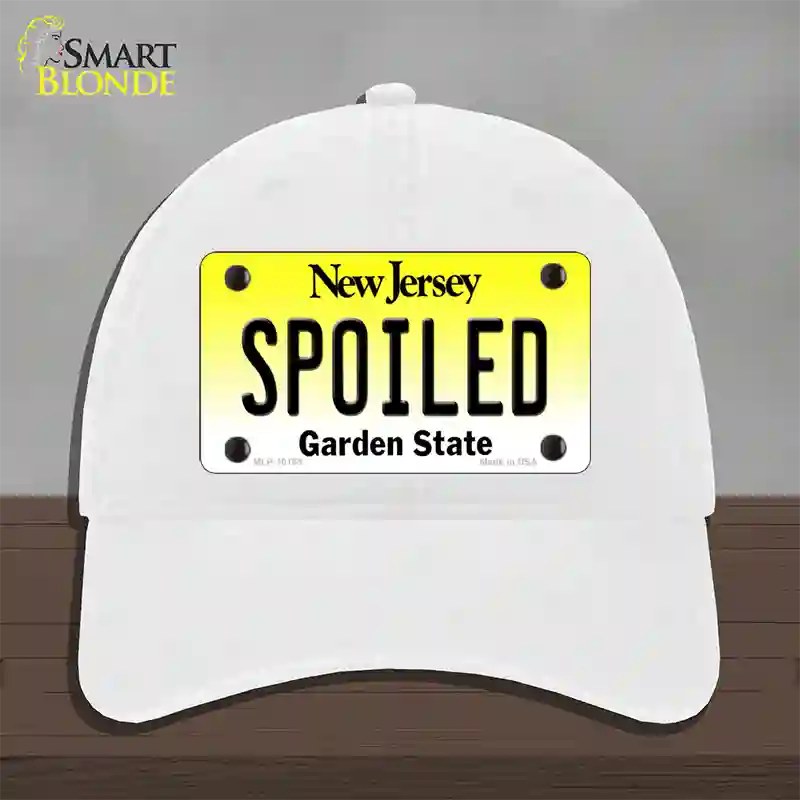 Spoiled New Jersey Novelty License Plate Hat Unconstructed Cotton / White