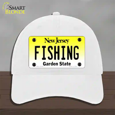 Fishing New Jersey Novelty License Plate Hat Unconstructed Cotton / White