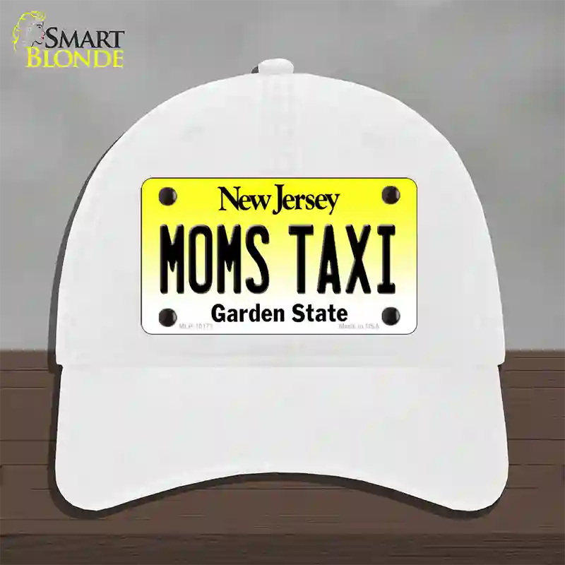 Moms Taxi New Jersey Novelty License Plate Hat Unconstructed Cotton / White