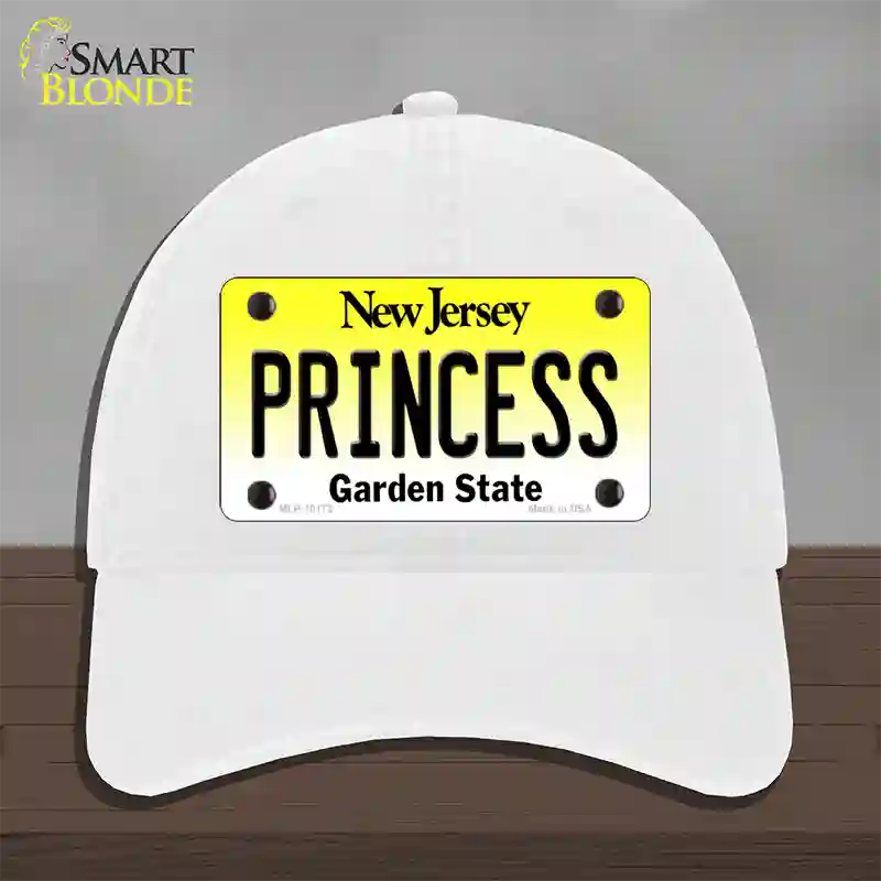 Princess New Jersey Novelty License Plate Hat Unconstructed Cotton / White