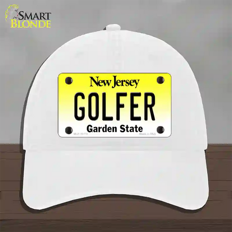 Golfer New Jersey Novelty License Plate Hat Unconstructed Cotton / White