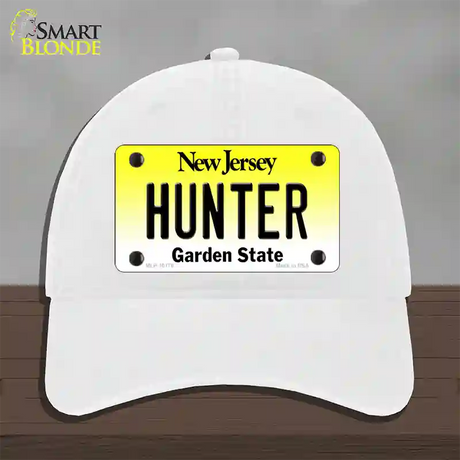 Hunter New Jersey Novelty License Plate Hat Unconstructed Cotton / White