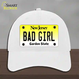 Bad Girl New Jersey Novelty License Plate Hat Unconstructed Cotton / White