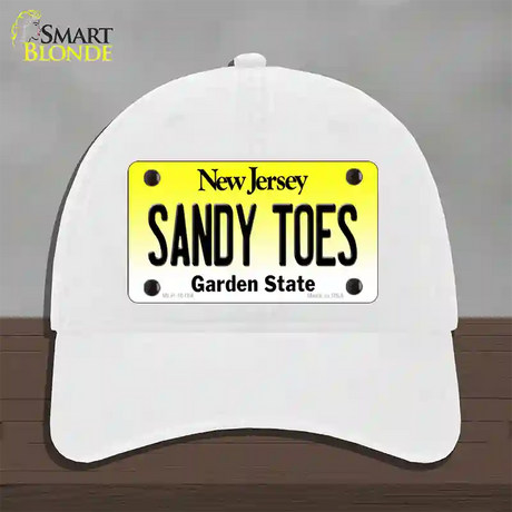 Sandy Toes New Jersey Novelty License Plate Hat Unconstructed Cotton / White