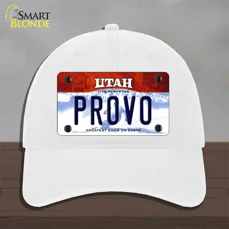 Provo Utah Novelty License Plate Hat Unconstructed Cotton / White