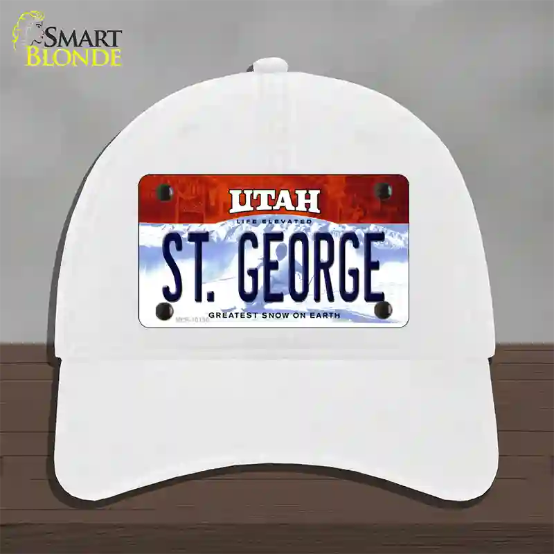 St George Utah Novelty License Plate Hat Unconstructed Cotton / White