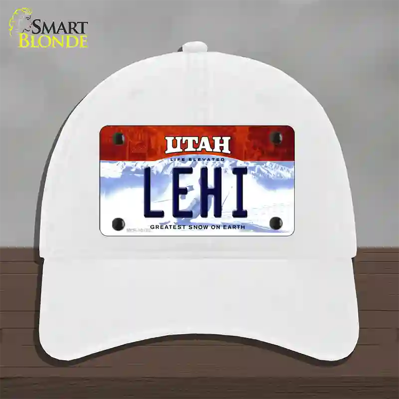 Lehi Utah Novelty License Plate Hat Unconstructed Cotton / White