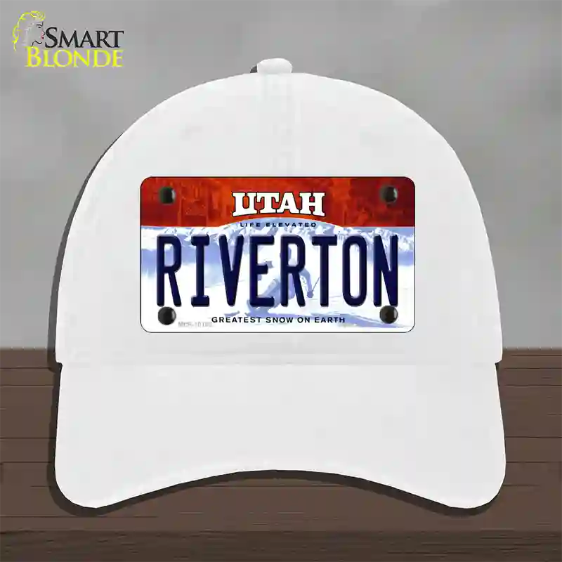 Riverton Utah Novelty License Plate Hat Unconstructed Cotton / White