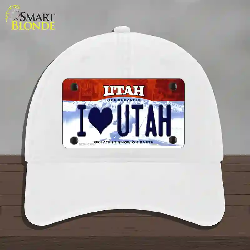 I Love Utah Novelty License Plate Hat Unconstructed Cotton / White