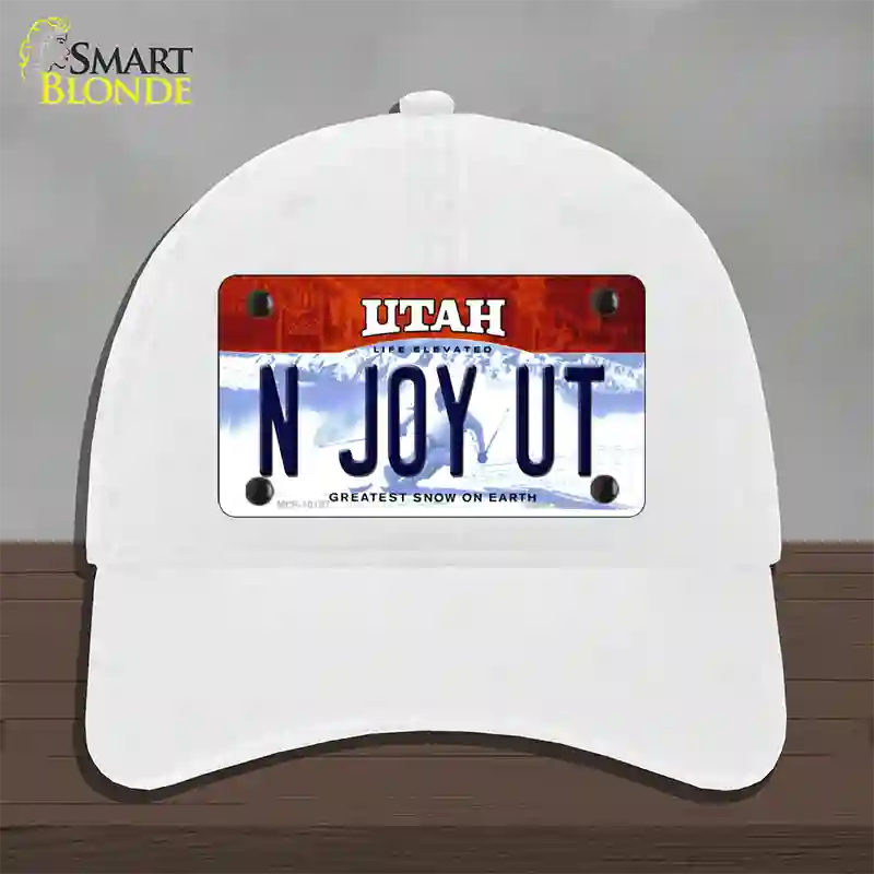 N Joy UT Utah Novelty License Plate Hat Unconstructed Cotton / White