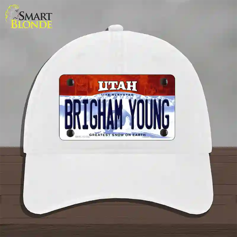 Brigham Young Utah Novelty License Plate Hat Unconstructed Cotton / White