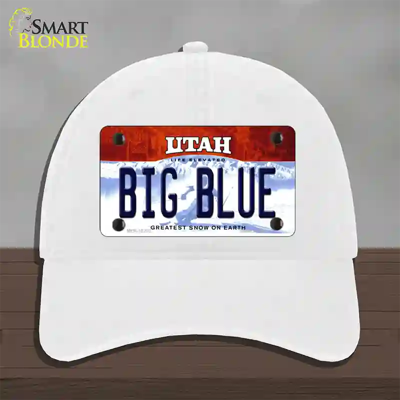 Big Blue Utah Novelty License Plate Hat Unconstructed Cotton / White