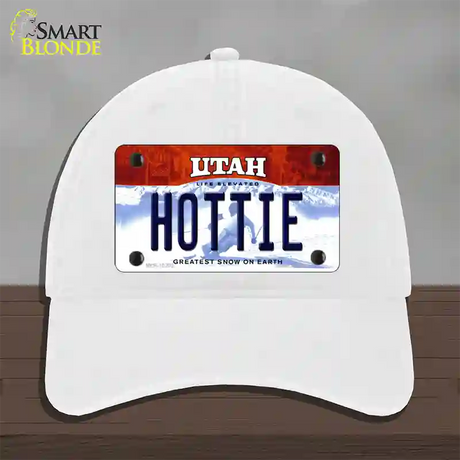 Hottie Utah Novelty License Plate Hat Unconstructed Cotton / White