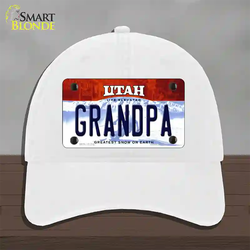 Grandpa Utah Novelty License Plate Hat Unconstructed Cotton / White