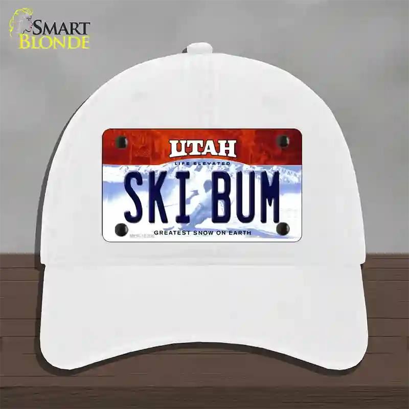 Ski Bum Utah Novelty License Plate Hat Unconstructed Cotton / White