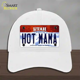 Hot Mama Utah Novelty License Plate Hat Unconstructed Cotton / White