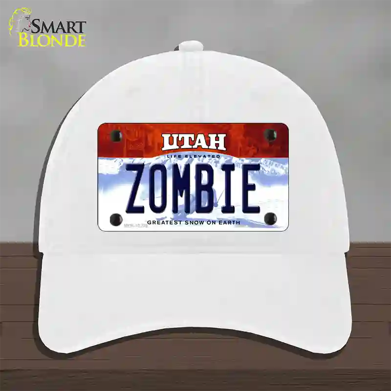 Zombie Utah Novelty License Plate Hat Unconstructed Cotton / White