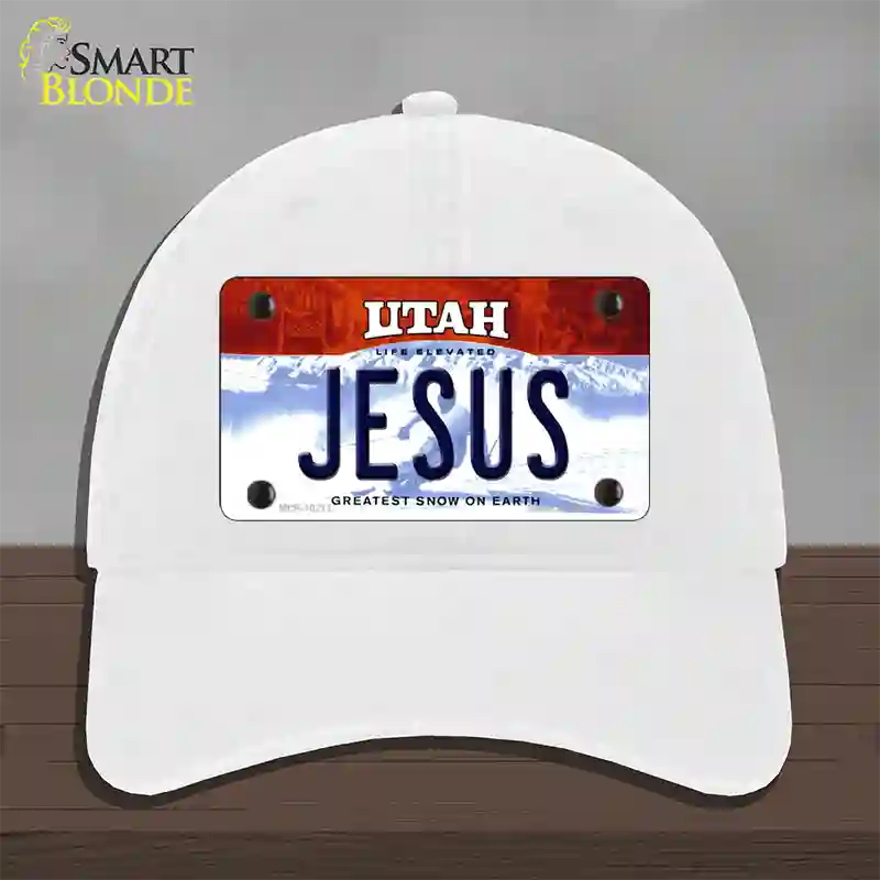 Jesus Utah Novelty License Plate Hat Unconstructed Cotton / White