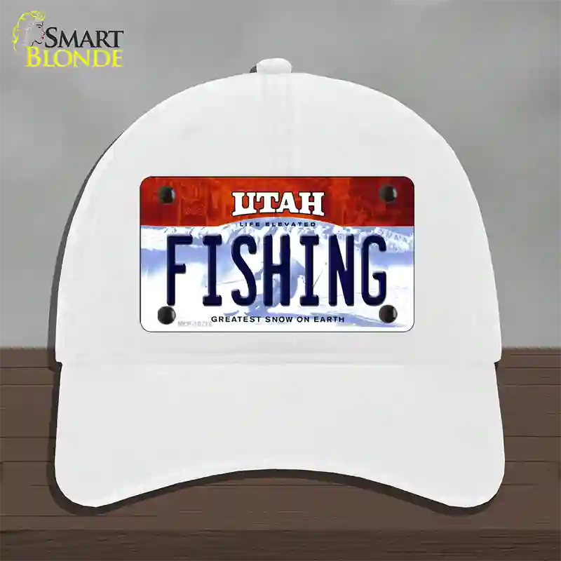 Fishing Utah Novelty License Plate Hat Unconstructed Cotton / White