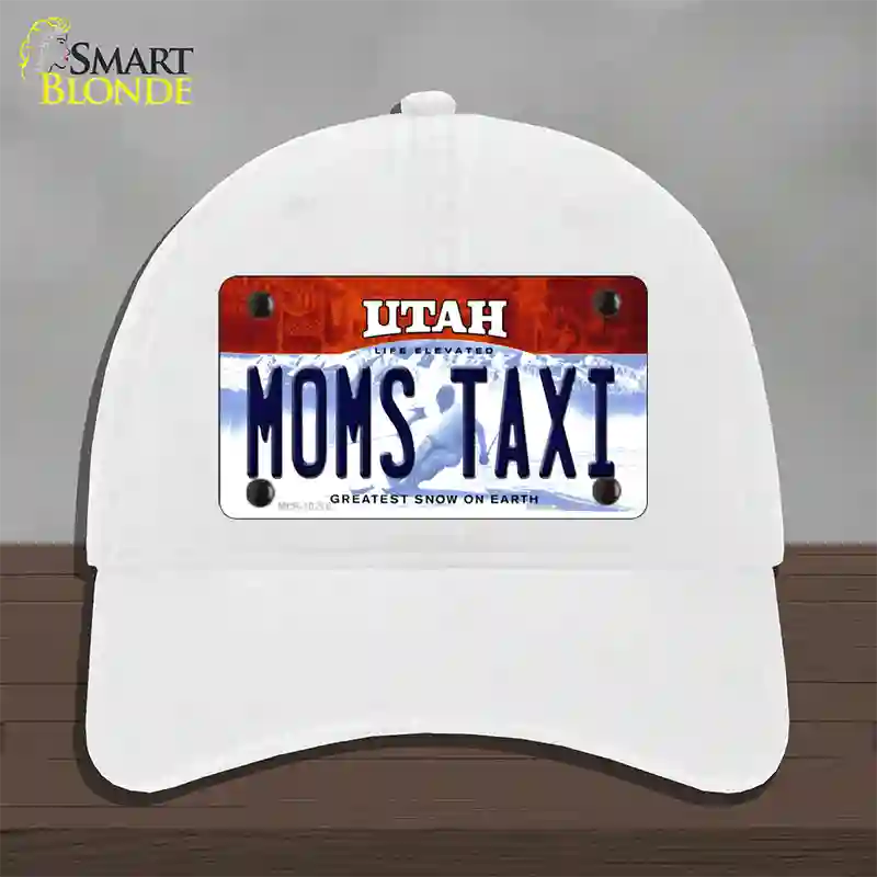 Moms Taxi Utah Novelty License Plate Hat Unconstructed Cotton / White