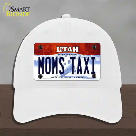 Moms Taxi Utah Novelty License Plate Hat Unconstructed Cotton / White