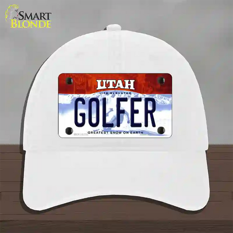 Golfer Utah Novelty License Plate Hat Unconstructed Cotton / White