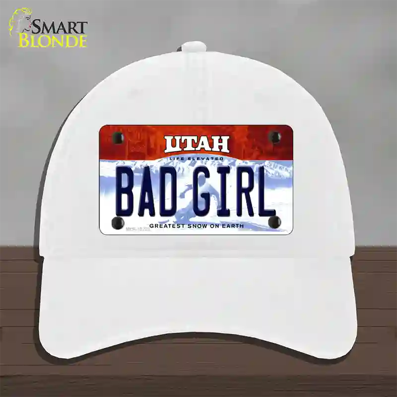 Bad Girl Utah Novelty License Plate Hat Unconstructed Cotton / White