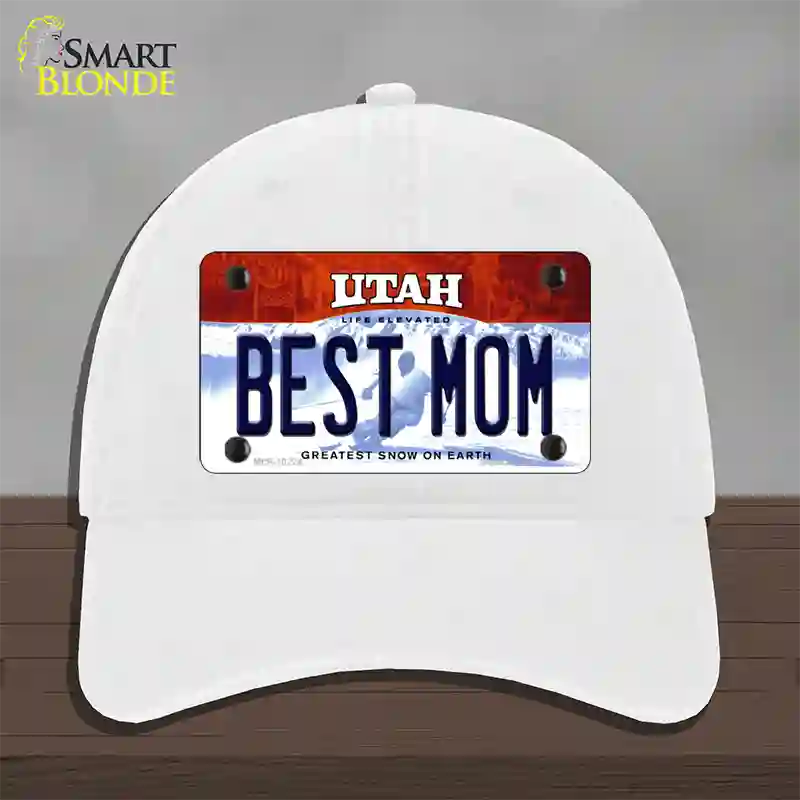 Best Mom Utah Novelty License Plate Hat Unconstructed Cotton / White