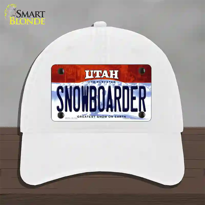 Snowboarder Utah Novelty License Plate Hat Unconstructed Cotton / White