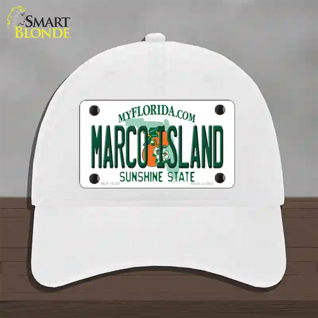 Marco Island Florida Novelty License Plate Hat Unconstructed Cotton / White