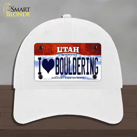 I Love Bouldering Utah Novelty License Plate Hat Unconstructed Cotton / White