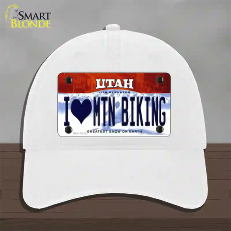 I Love Mtn Biking Utah Novelty License Plate Hat Unconstructed Cotton / White