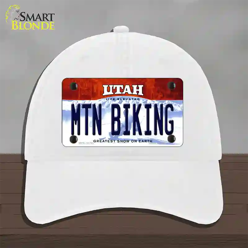 Mtn Biking Utah Novelty License Plate Hat Unconstructed Cotton / White