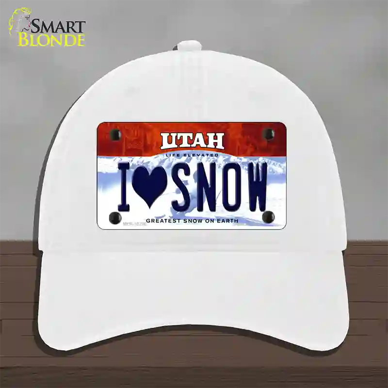 I Love Snow Utah Novelty License Plate Hat Unconstructed Cotton / White