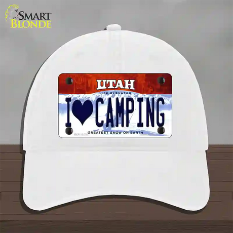 I Love Camping Utah Novelty License Plate Hat Unconstructed Cotton / White